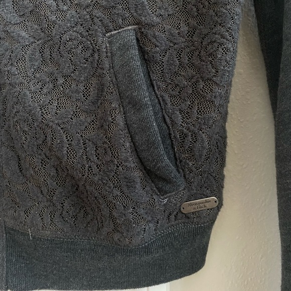 EUC Abercrombie & Fitch Grey S bomber sweater, lace detail, full zip, pockets - Picture 3 of 8